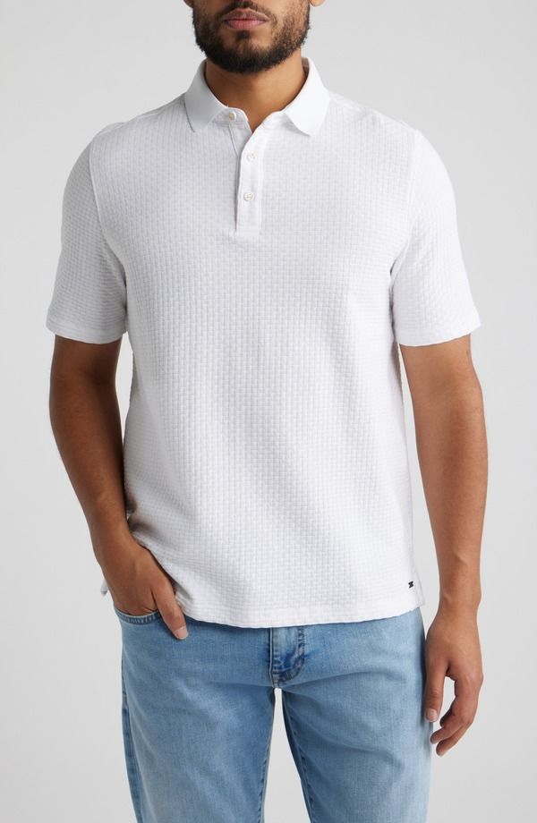 ジョンストンアンドマーフィー メンズ トップス ポロシャツ Johnston Murphy Tilson Textured Polo White ホワイト