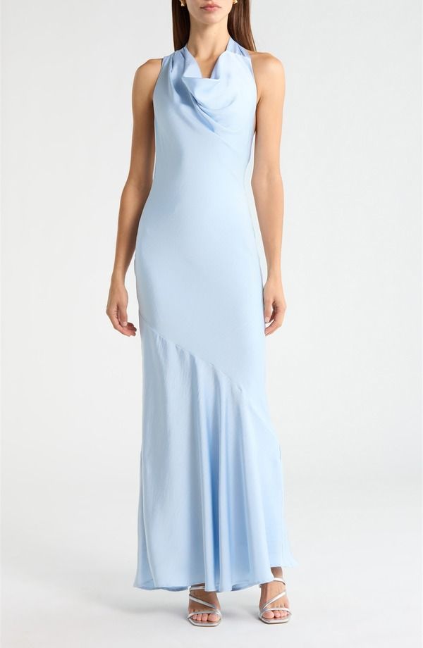 アストール レディース トップス ワンピース サテン マキシ ASTR the Label Varya Cowl Neck Satin Maxi Slipdress Baby Blue ブルー