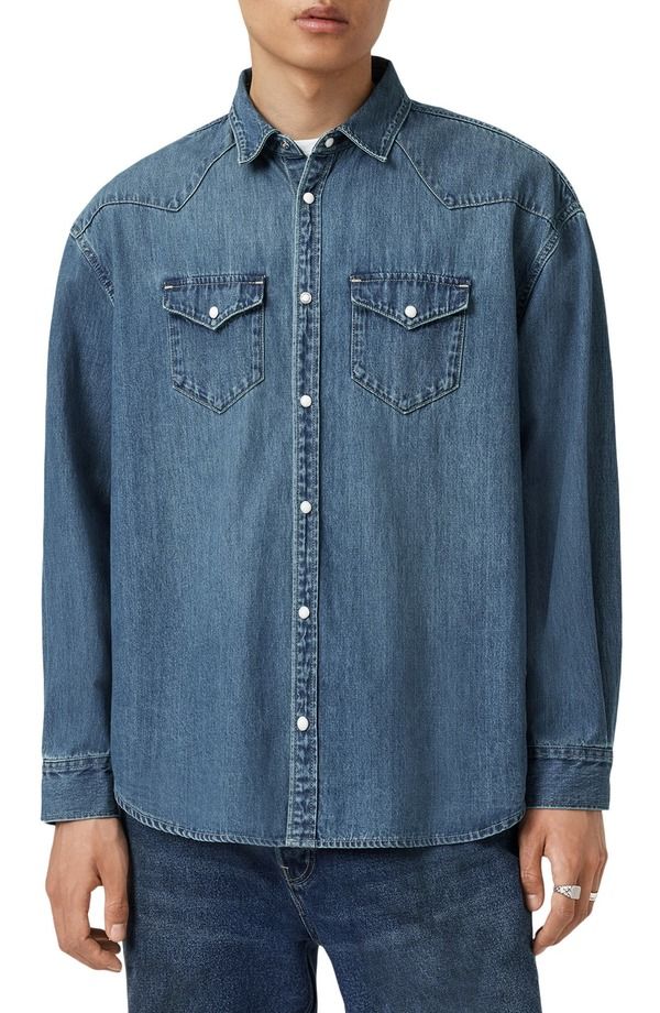 オールセインツ メンズ トップス シャツ コットン デニム AllSaints Fenton Cotton Denim SnapUp Shirt Vintage Indigo インディゴ
