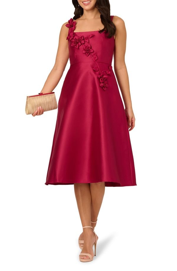 アドリアナ パペル レディース トップス ワンピース Adrianna Papell Mikado 3D Petal Fit Flare Dress Red Plum レッド