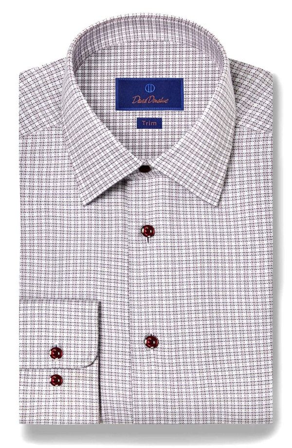 デイビッドドナヒュー メンズ トップス シャツ Davidonahue Trim Fitextured Twill Check Dresshirt Gray Berry グレー