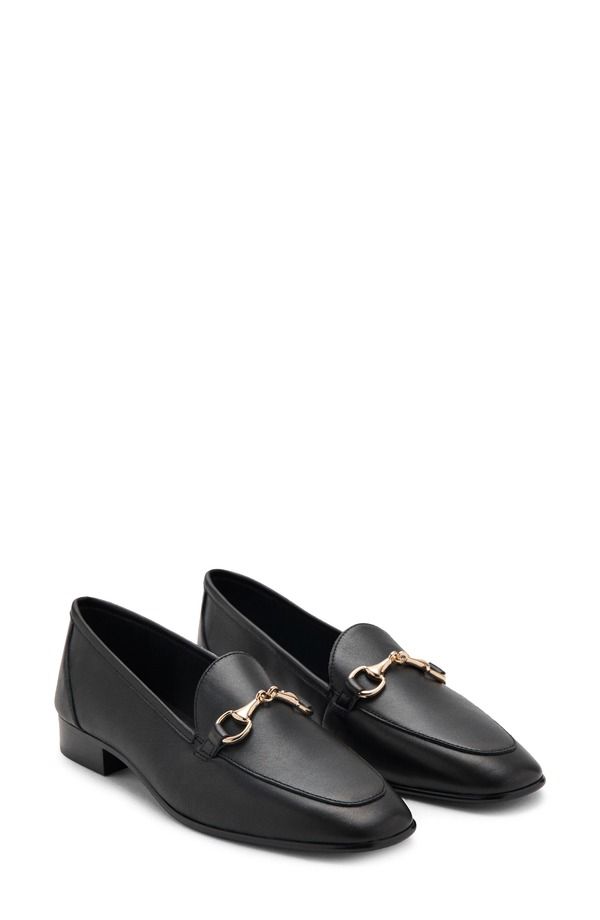 マンゴ レディース シューズ スリッポン・ローファー レザー MANGO Buckleather Loafer Black ブラック