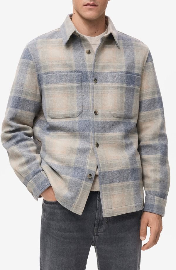 マンゴ メンズ アウター ジャケット・ブルゾン シャツ MANGO Check Flannel Shirt Jacket Sky Blue ブルー
