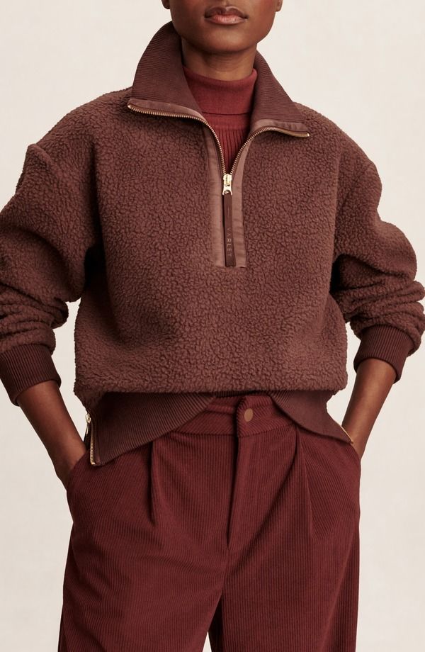 バーレイ レディース アウター パーカー・スウェット ハーフジップ ポリエステル フリース Varley Roselle Recycled Polyester Fleece Half Zipullover Deep Mahogany