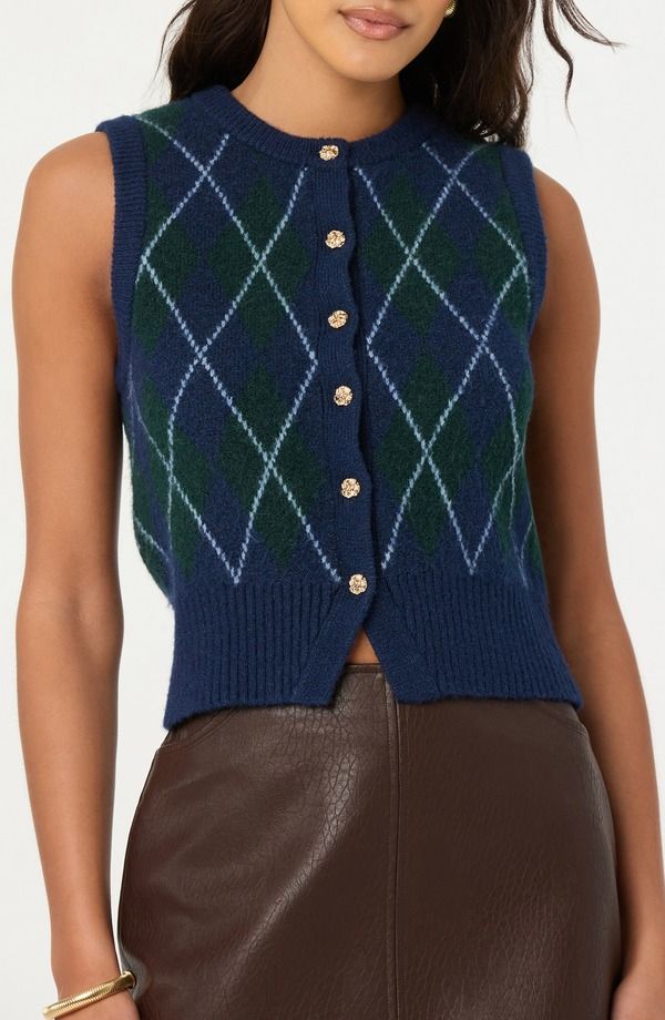アストール レディース アウター パーカー・スウェット ベスト セーター ASTR the Label Abbie Argyle Sweater Vest Green Blue Argyle ブルー