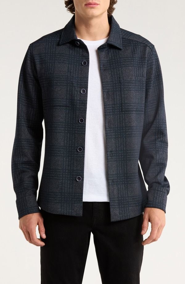 ロバートバラケット メンズ アウター ジャケット・ブルゾン シャツ ニット Robert Barakett Upton Plaidouble Knit Overshirt Navy ネイビー