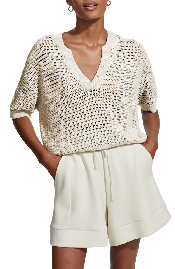 バーレイ レディース アウター パーカー・スウェット シアー コットン ニット Varley Callie Sheer Knit Cotton Top Egret