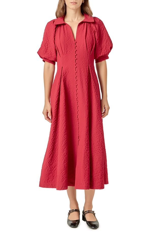 イングリッシュファクトリー レディース トップス ワンピース マキシ English Factory Button Front Maxi Dress Burgundy Red レッド