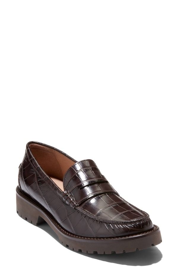 コールハーン レディース シューズ スリッポン・ローファー Cole Haan Treena Lug Penny Loafer Dark Chocolate Croc Print チョコレート