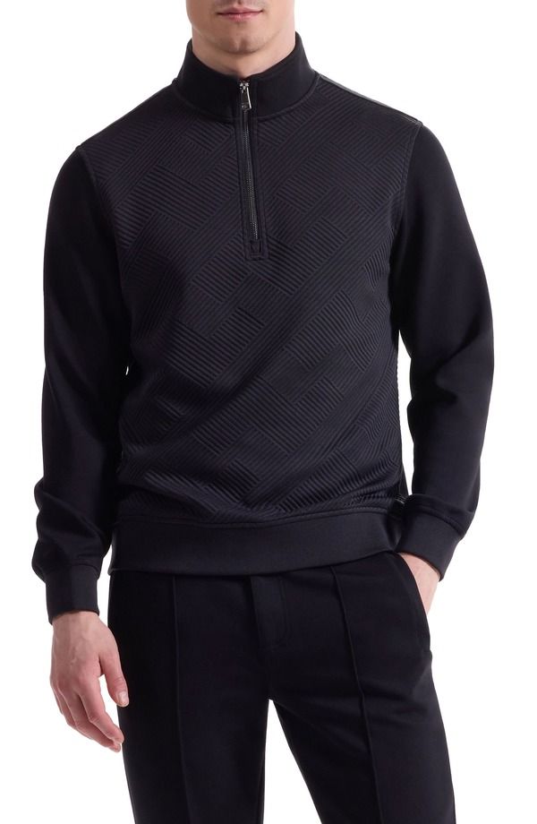 ブガッチ メンズ アウター パーカー・スウェット ハーフジップ Bugatchi Softouch Quarter Zip Black ブラック