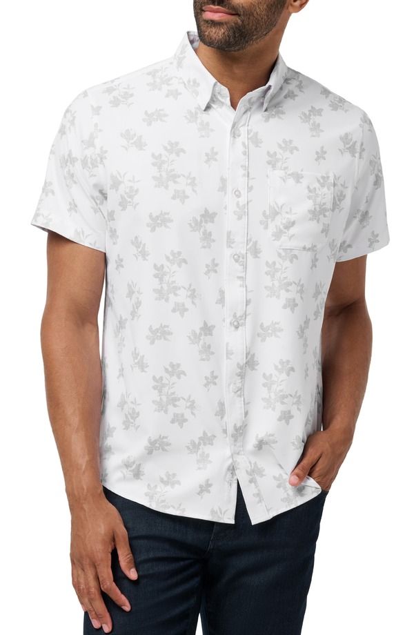 トラビスマヒュー メンズ トップス シャツ TravisMathew Mist On the Lake Short Sleeve ButtonUp Shirt White ホワイト