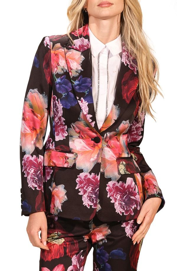 アイザック・ミズラヒ レディース アウター ジャケット・ブルゾン フラワー柄 サテン フラワー Isaac Mizrahi New York Floral Satin Tuxedo Jacket Fleur Nocturne