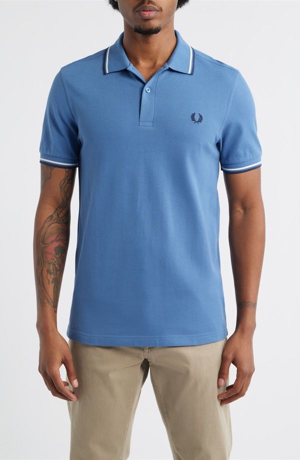 フレッドペリー メンズ トップス ポロシャツ Fred Perry Extra Trim Fitwin Tipped Piqu Polo Light Blue White Dark Blue ホワイト