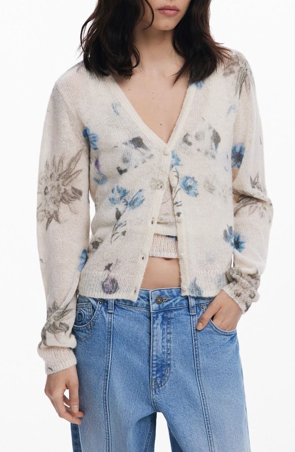 デジグアル レディース アウター パーカー・スウェット フラワー柄 カーディガン フラワー Desigual Floral Thin Gauge Cardigan Beige ベージュ