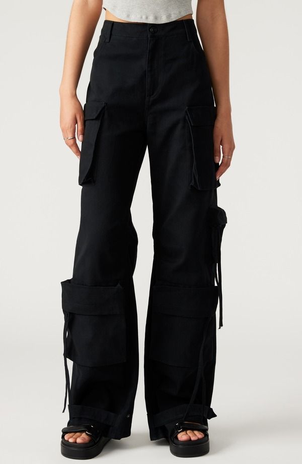 スティーブ マデン レディース ボトムス カジュアルパンツ ワイドレッグ カーゴパンツ Steve Madden Duo Wide Leg Cargo Pants Black ブラック