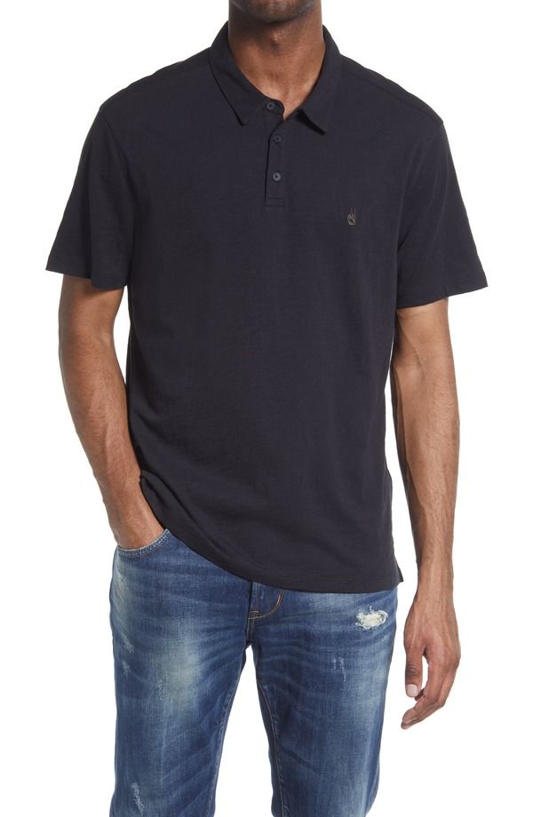 ジョンバルベイトス メンズ トップス ポロシャツ コットン John Varvatos Mens Victor Solid Slub Cotton Polo Black ブラック
