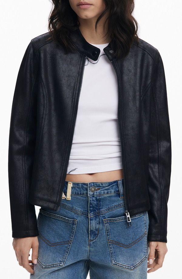 デジグアル レディース アウター ジャケット・ブルゾン レザー フェイクレザー Desigual Faux Leather Jacket Black ブラック
