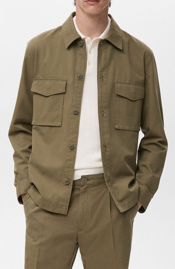マンゴ メンズ アウター ジャケット・ブルゾン レギュラーフィット コットン MANGO Regular Fit Lyocell Cotton Jacket Khaki Green グリーン