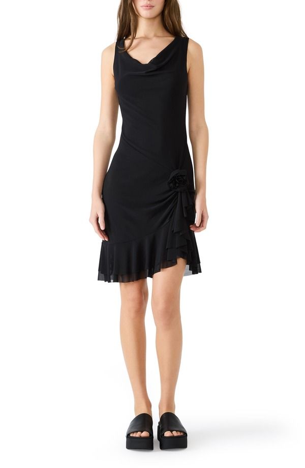 スティーブ マデン レディース トップス ワンピース フリル裾 フリル ミニ ノースリーブ Steve Madden Wallisleeveless Ruffle Hemini Dress Black ブラック