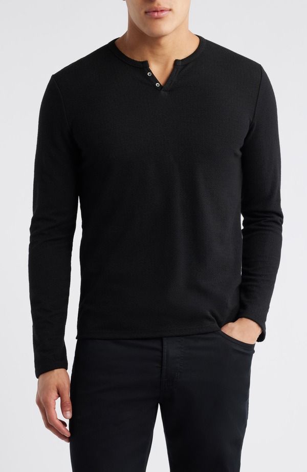 ダブリューアールケー メンズ トップス Tシャツ コットン WRK Lucerine White Waffle Cotton Modal Henley Black ブラック