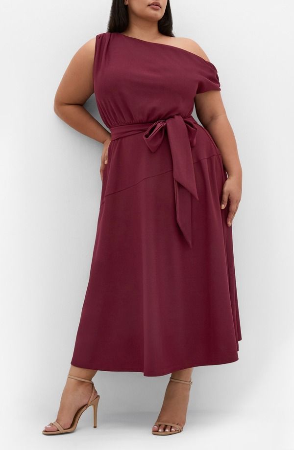シティーシック レディース トップス ワンピース クレープ ミディ ワンショルダー City Chic Kate OneShoulder Crepe Midi Dress Dark Cherry