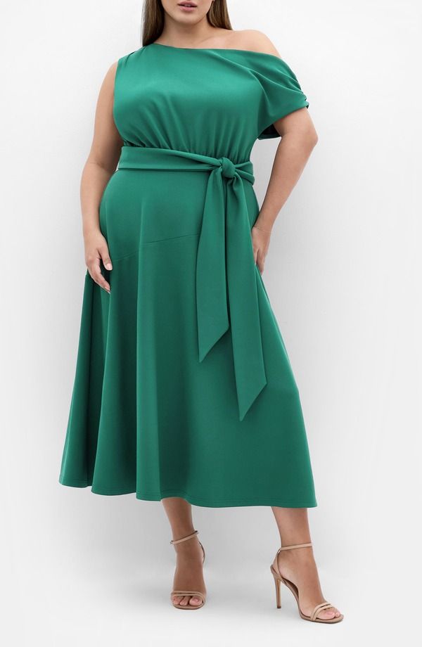シティーシック レディース トップス ワンピース クレープ ミディ ワンショルダー City Chic Kate OneShoulder Crepe Midi Dress Jade