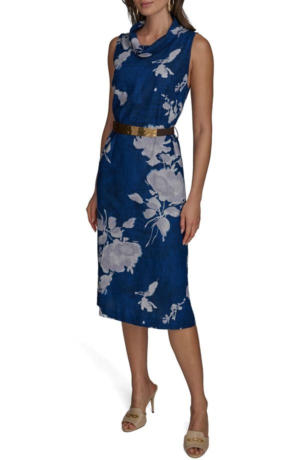 ダナ キャラン ニューヨーク レディース トップス ワンピース フラワー柄 ノースリーブ リネン フラワー Donna Karanew York Floral Sleeveless Linen Blend Sheath Dress Marbella M