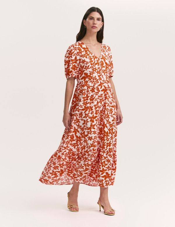 ファイナリー ロンドン レディース トップス ワンピース ティアード フラワー柄 ミディ フラワー Finery London Sabine Floral Midi Tieredress Orange Flowers オレンジ