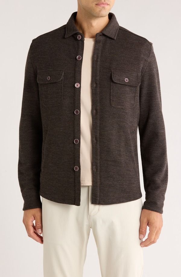 ロバートバラケット メンズ アウター ジャケット・ブルゾン ウール シャツ コットン ニット Robert Barakett Mezner Wool Cotton Knit Overshirt Coffee コーヒー