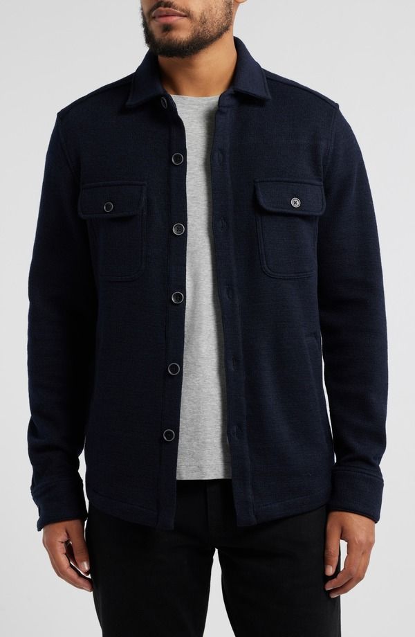 ロバートバラケット メンズ アウター ジャケット・ブルゾン ウール シャツ コットン ニット Robert Barakett Mezner Wool Cotton Knit Overshirt Navy ネイビー