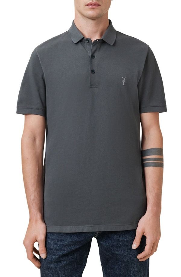 オールセインツ メンズ トップス ポロシャツ コットン AllSaints Reform Cotton Piqu Polo Carter Grey グレー