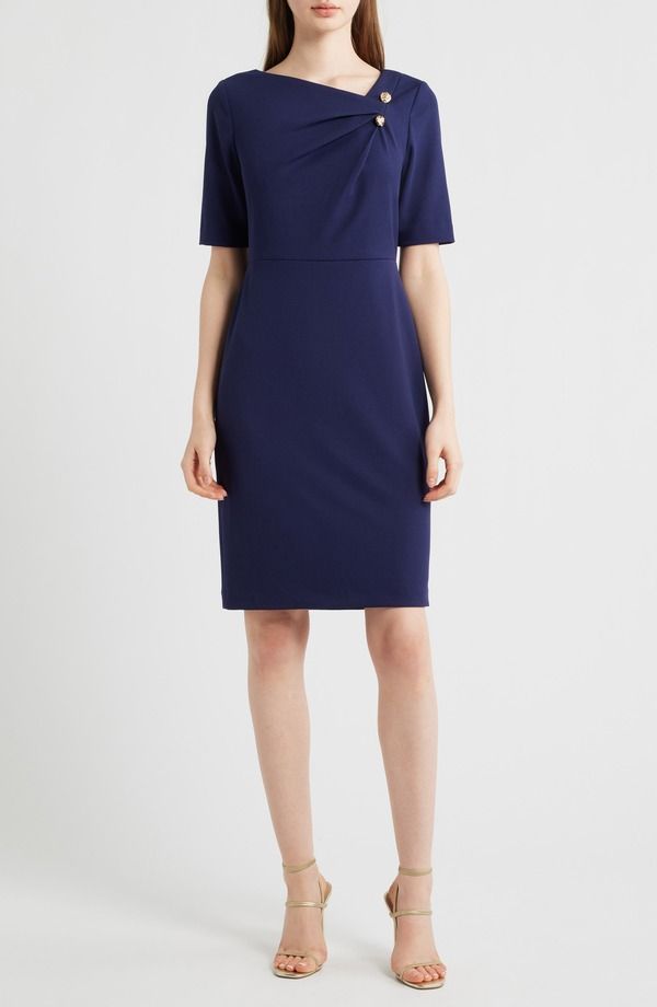 アンクライン レディース トップス ワンピース Anne Klein Bar Pin Sheath Dress Deep Navy ネイビー 25,060円