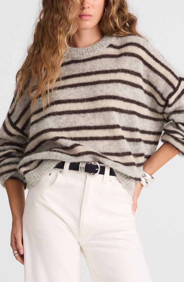 メイドウェル レディース アウター パーカー・スウェット セーター Madewell Stripe Alpaca Blend Sweater Black Iris Trio ブラック