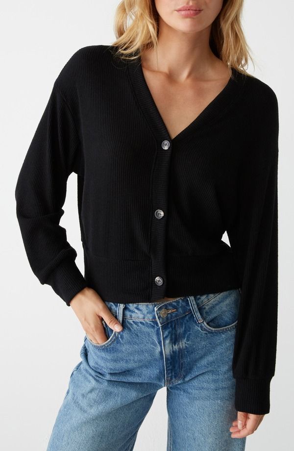 マイケルスターズ レディース アウター パーカー・スウェット リブニット カーディガン ニット Michael Stars Ilsa Rib Knit Cardigan Black ブラック