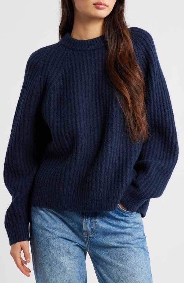 メイドウェル レディース アウター パーカー・スウェット セーター コットン Madewell Rib Cotton Blend Sweater Deep Indigo インディゴ