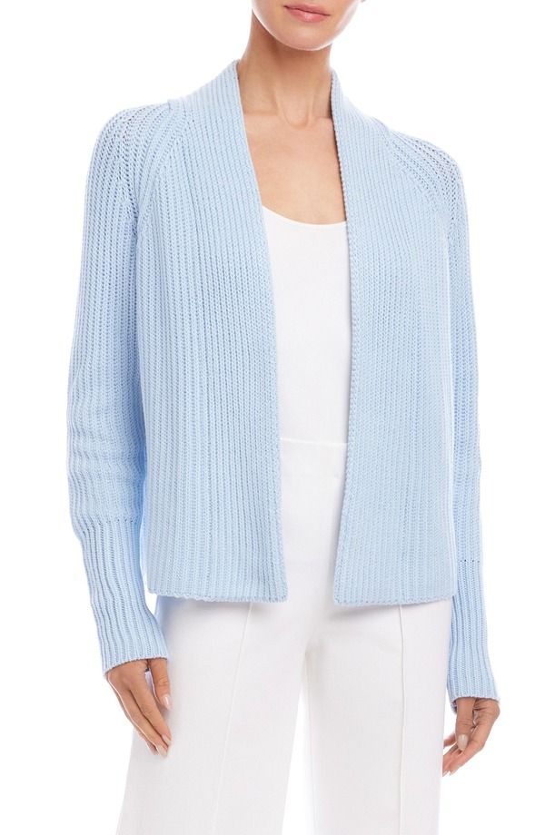 カレンケーン レディース アウター パーカー・スウェット カーディガン Karen Kane Rib Crop Cardigan Blue ブルー