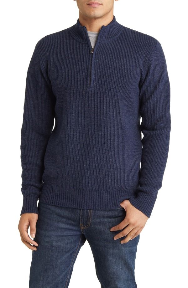 ショット ニューヨーク メンズ アウター パーカー・スウェット ハーフジップ ウール セーター Schott NYC Half Zip Rib Wool Blend Sweater Navy ネイビー