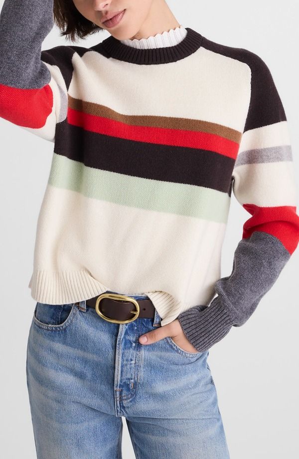 メイドウェル レディース アウター パーカー・スウェット ウール セーター カラーブロック Madewell Colorblock Raglan Sleeve Merino Wool Sweater Multi Color Stripe マルチカラー