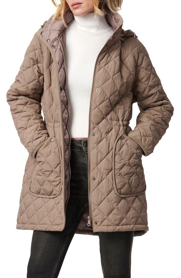 ベルナルド レディース アウター ジャケット・ブルゾン キルティング コート Bernardo Diamond Quilted Hooded Puffer Coat Dusty Taupe トープ