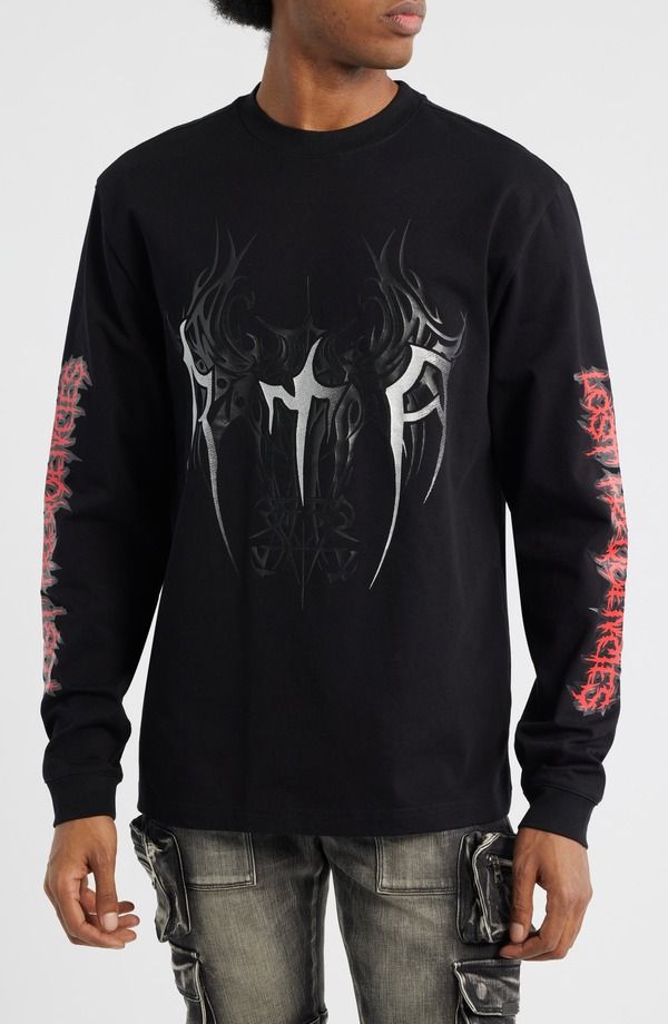 アールティーエー メンズ トップス Tシャツ グラフィック RtA Lawrence Cyber Sigilism Long Sleeve Graphic TShirt Black Cyber Sigilism ブラック