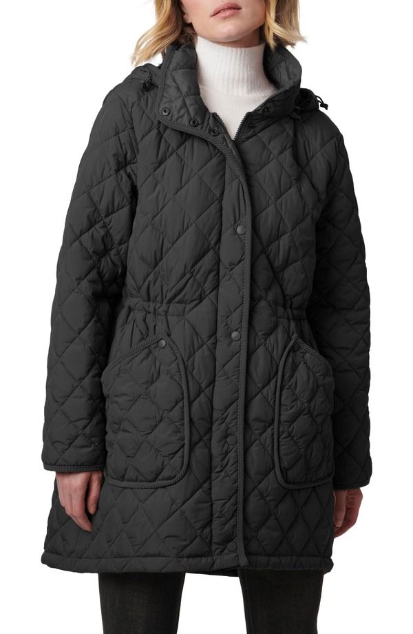 ベルナルド レディース アウター ジャケット・ブルゾン キルティング コート Bernardo Diamond Quilted Hooded Puffer Coat Black ブラック