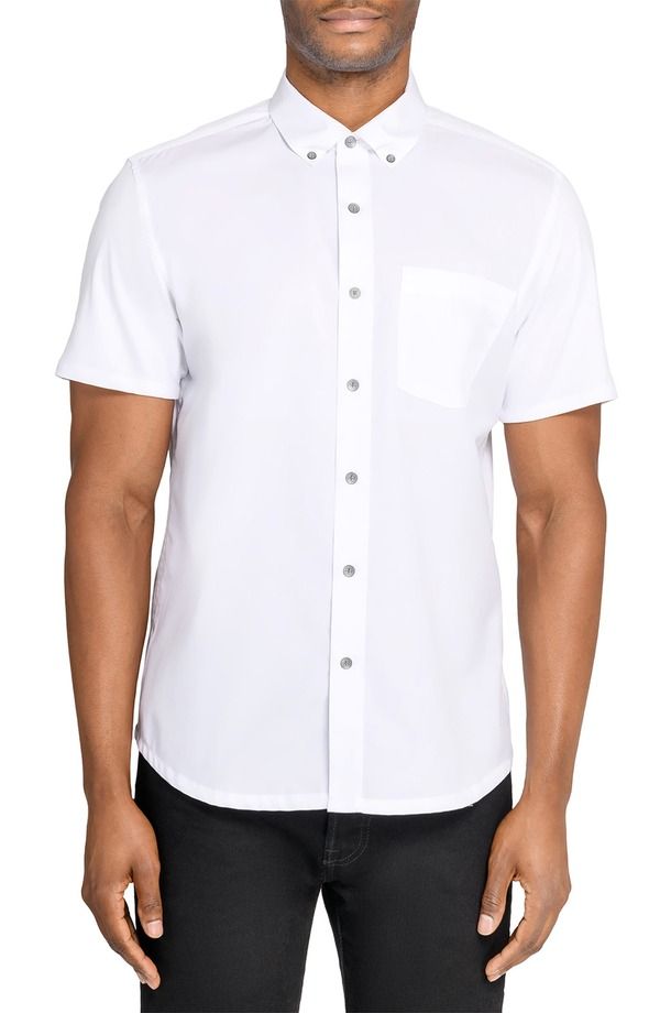 ダブリューアールケー メンズ トップス シャツ スリムフィット コットン WRK Hudson Reworked Slim Fit Solid Short Sleeve Cotton ButtonUp Shirt White ホワイト