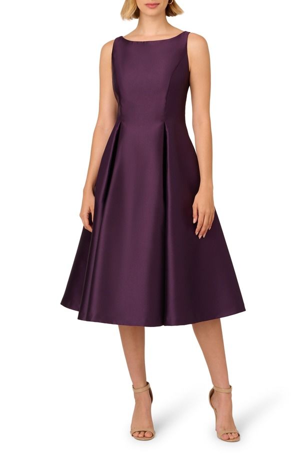 アドリアナ パペル レディース トップス ワンピース ミディ ノースリーブ Adrianna Papell Sleeveless Mikado Fit Flare Midi Dress Luxe Plum プラム