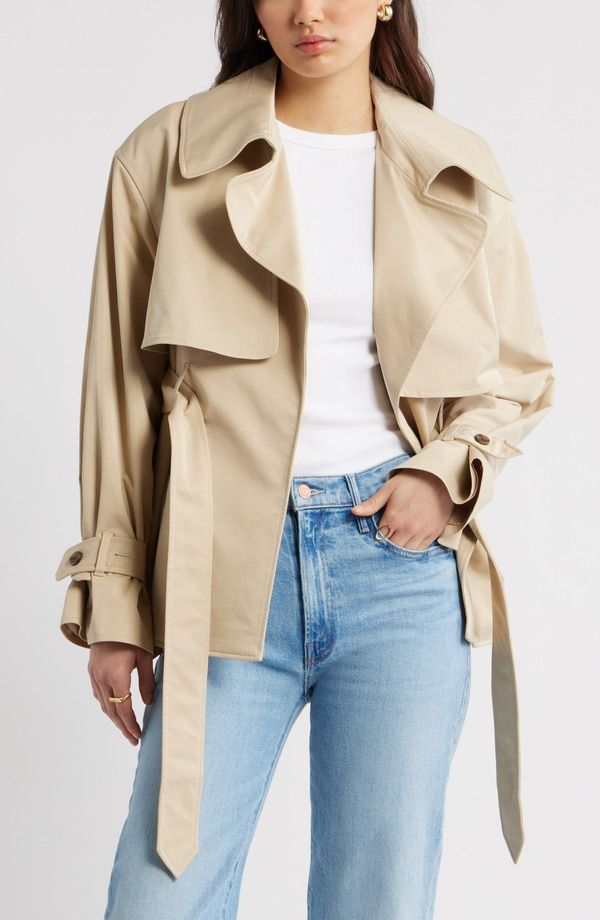 オープンエディット レディース アウター ジャケット・ブルゾン コート Open Edit Exaggerated Crop Trench Coatan Safari タン