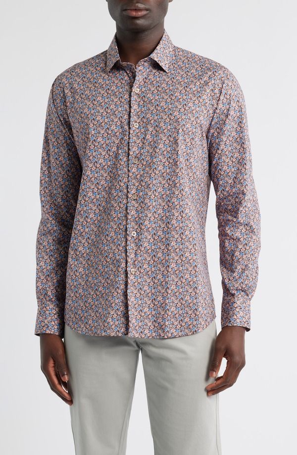 スコットバーバー メンズ トップス シャツ レギュラーフィット フラワー柄 コットン フラワー Scott Barber Canclini Regular Fit Floral Cotton ButtonUp Shirt Blue ブルー