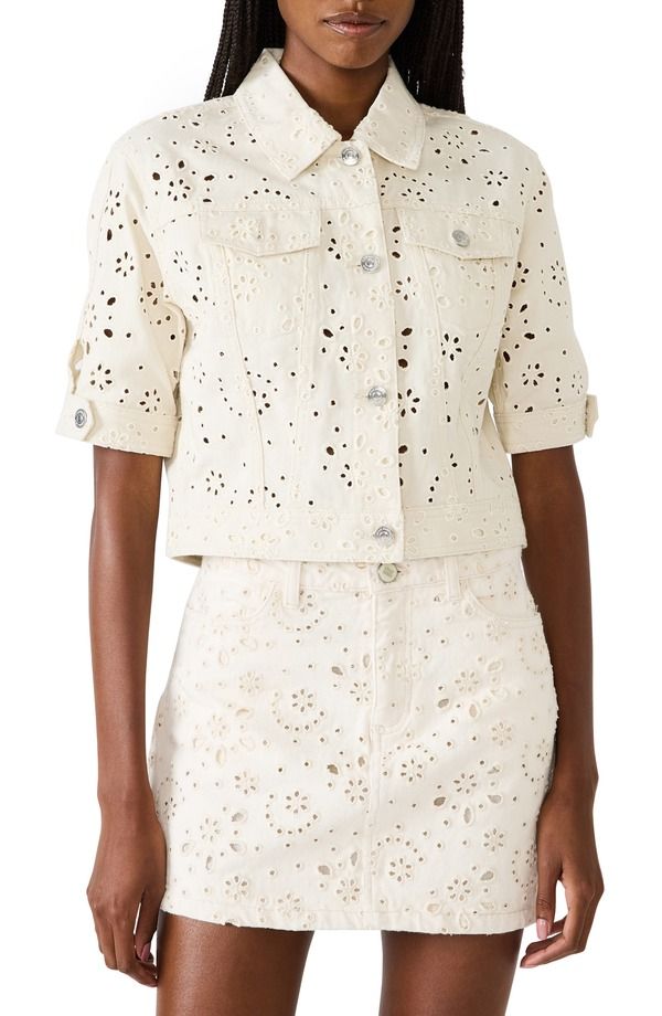 スティーブ マデン レディース アウター ジャケット・ブルゾン コットン Steve Madden Blu ElbowSleeve Cotton Eyelet Jacket Sea Mist