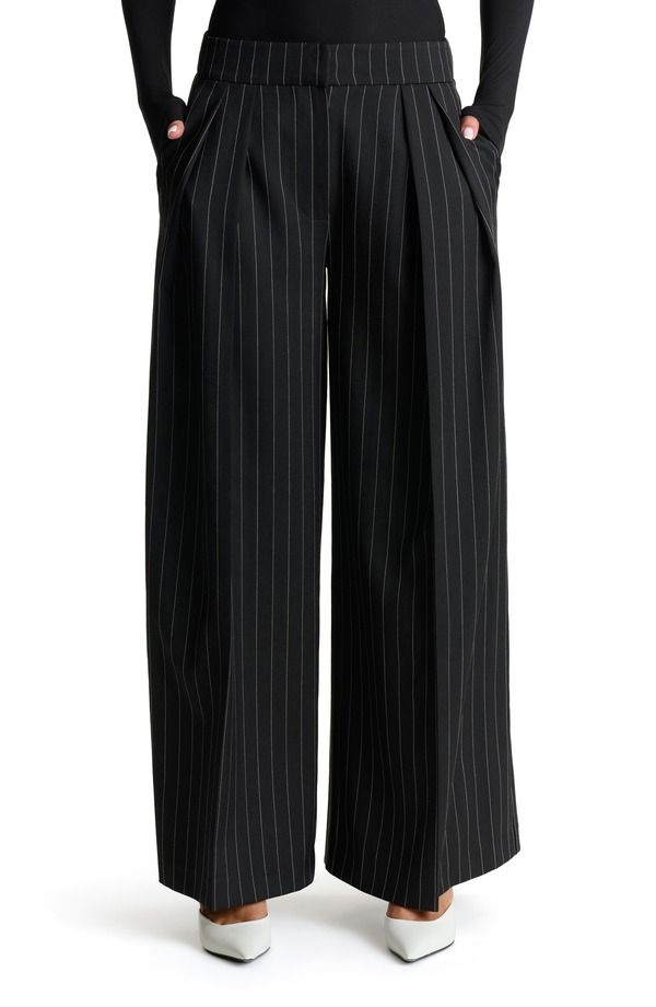 ネイキッドワードローブ レディース ボトムス レギンス ワイドレッグ パンツ Naked Wardrobe Pinstripe Wide Leg Pants Black ブラック