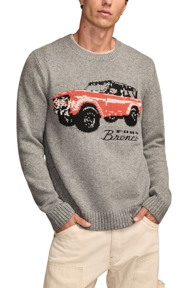 ラッキーブランド メンズ アウター パーカー・スウェット セーター コットン グラフィック Lucky Brand Bronco Graphicotton Blend Sweater Medium Heather Grey グレー