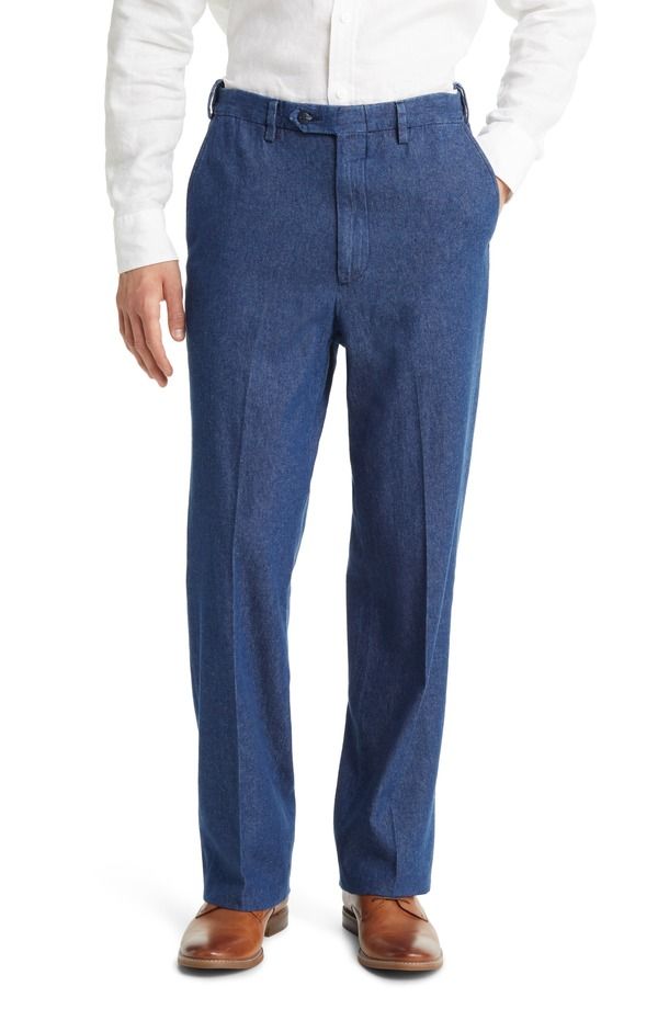 ベール メンズ ボトムス デニムパンツ プリーツ Berle Pleated Self Sizer Waist Flat Front Denim Trousers Navy ネイビー