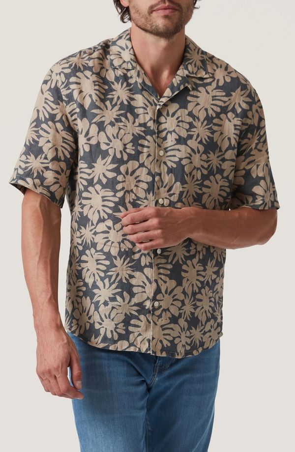 ３４ヘリテージ メンズ トップス シャツ プリント リネン 34 Heritage Bloom Print Short Sleeve Linen ButtonUp Shirtwine